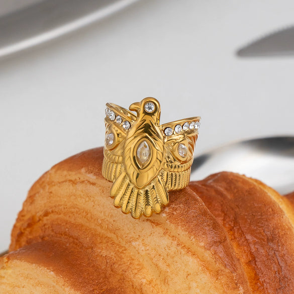 Wholesale Women's Eagle Pattern Stainless Steel Ring With Pvd Furnace Vacuum Real Gold Plating Niche Style Finger Jewelry Accessories