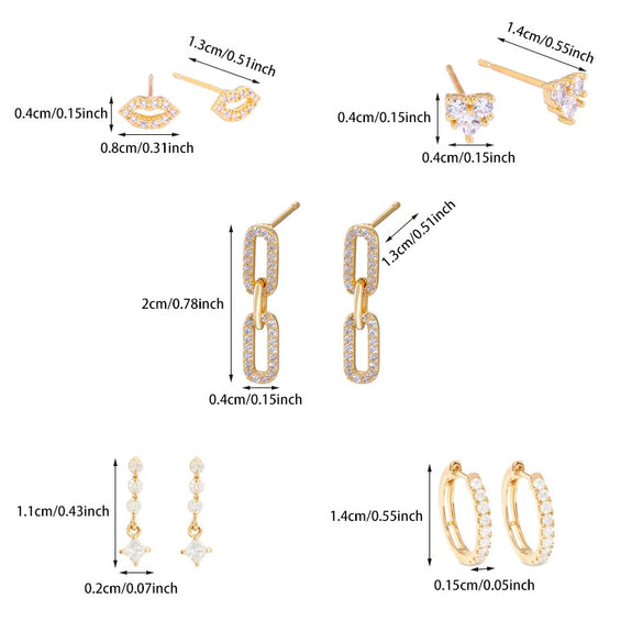 Wholesale Women's Earrings Copper Plated With Real Gold Geometric Heart Shape Zircon Micro Inlay Trendy Retro Light Luxury