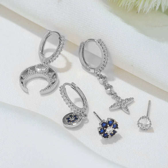 Wholesale Women's Earrings Set Copper S925 Silver Needle Microinlaid Zircon Flower Design