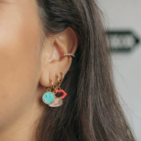 Wholesale Women's Earrings Silver Needle Copper Geometric Electroplated Exaggerated Lips Design
