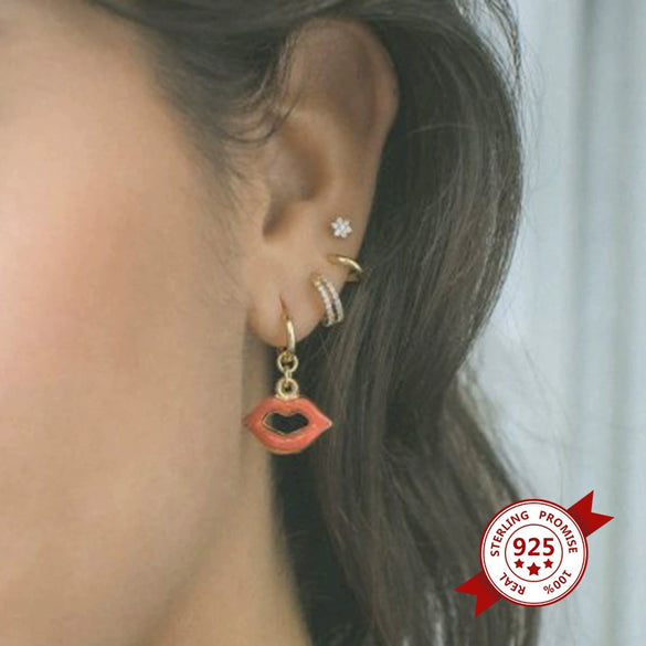 Wholesale Women's Earrings Silver Needle Copper Geometric Electroplated Exaggerated Lips Design