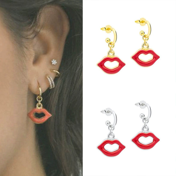 Wholesale Women's Earrings Silver Needle Copper Geometric Electroplated Exaggerated Lips Design