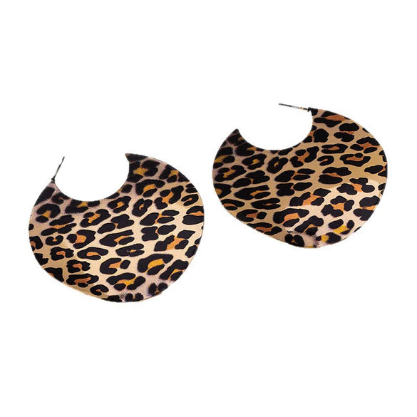 Wholesale Women's Electroplated Alloy Geometric Leopard Print Circular Earrings
