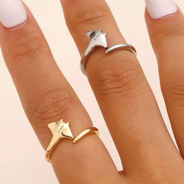 Wholesale Women's Electroplated Environmentally Friendly Copper Animal Shape Manta Ray Open Ring Accessories