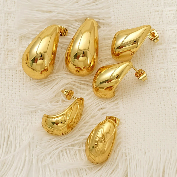 Wholesale Women's Electroplated Geometric Drop Shape Titanium Steel Earrings Versatile Minimalist Style