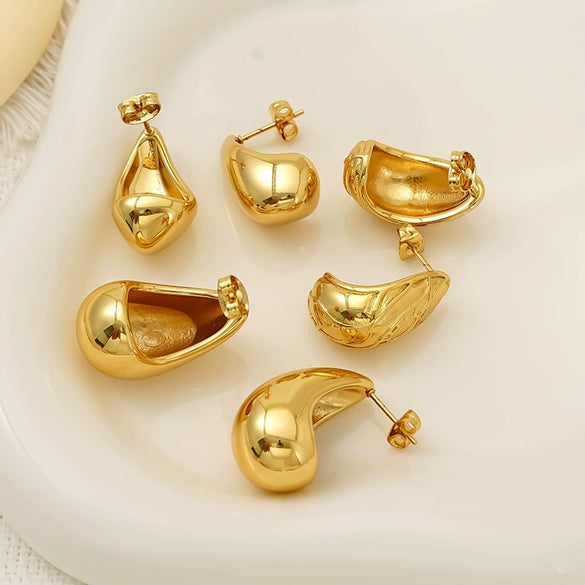 Wholesale Women's Electroplated Geometric Drop Shape Titanium Steel Earrings Versatile Minimalist Style