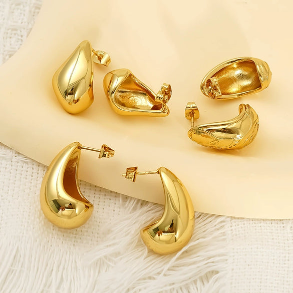 Wholesale Women's Electroplated Geometric Drop Shape Titanium Steel Earrings Versatile Minimalist Style