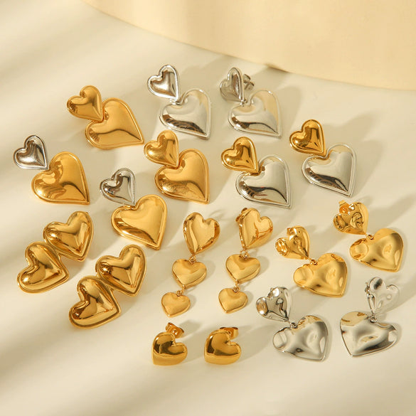 Wholesale Women's Electroplated Geometric Heart And Peach Heart Stainless Steel Earrings