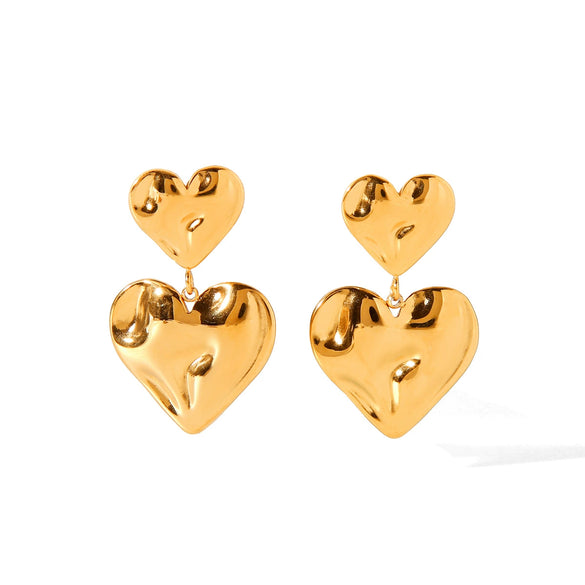 Wholesale Women's Electroplated Geometric Heart And Peach Heart Stainless Steel Earrings
