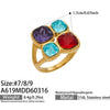 Wholesale Women's Electroplated Geometric Maillard Colored Glass Stone Stainless Steel Ring Set