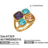 Wholesale Women's Electroplated Geometric Maillard Colored Glass Stone Stainless Steel Ring Set