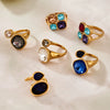 Wholesale Women's Electroplated Geometric Maillard Colored Glass Stone Stainless Steel Ring Set