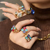Wholesale Women's Electroplated Geometric Maillard Colored Glass Stone Stainless Steel Ring Set