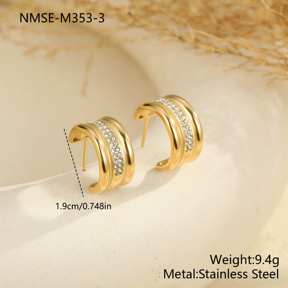 Wholesale Women's Electroplated Geometric Stainless Steel And 18K Diamondencrusted Cshaped Earrings In Light Luxury Style