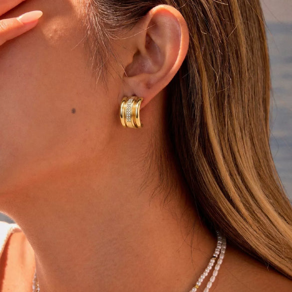 Wholesale Women's Electroplated Geometric Stainless Steel And 18K Diamondencrusted Cshaped Earrings In Light Luxury Style