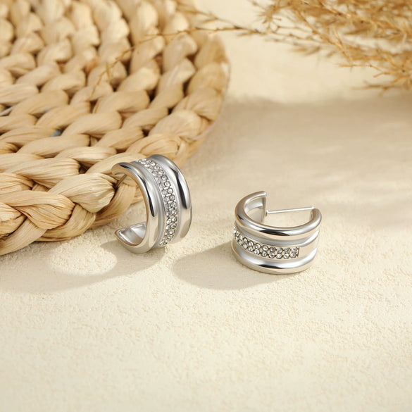 Wholesale Women's Electroplated Geometric Stainless Steel And 18K Diamondencrusted Cshaped Earrings In Light Luxury Style