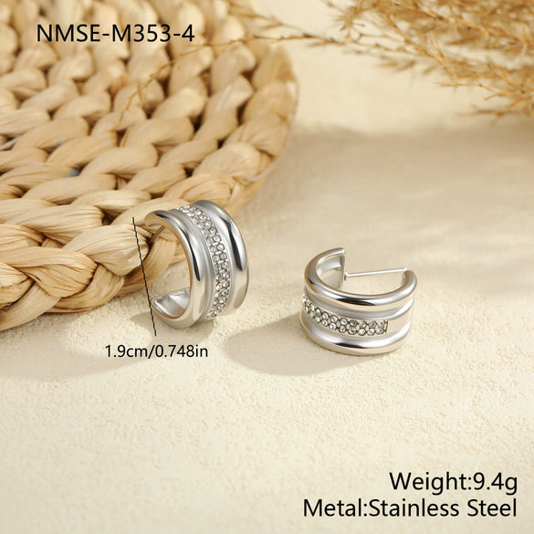 Wholesale Women's Electroplated Geometric Stainless Steel And 18K Diamondencrusted Cshaped Earrings In Light Luxury Style