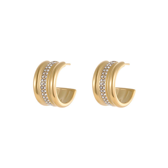 Wholesale Women's Electroplated Geometric Stainless Steel And 18K Diamondencrusted Cshaped Earrings In Light Luxury Style