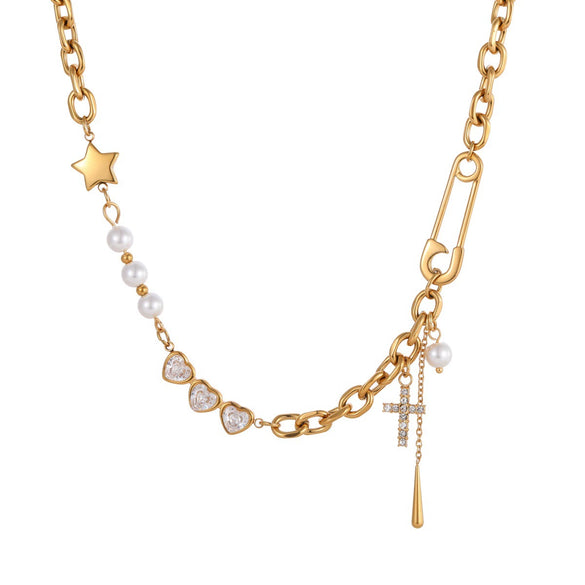 Wholesale Women's Electroplated Geometric Stainless Steel And 18K Gold Paperclip Clavicle Necklace For Office Ladies