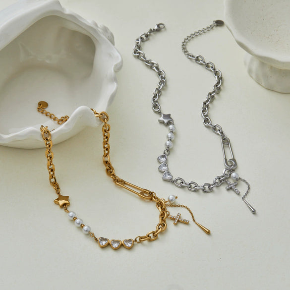 Wholesale Women's Electroplated Geometric Stainless Steel And 18K Gold Paperclip Clavicle Necklace For Office Ladies