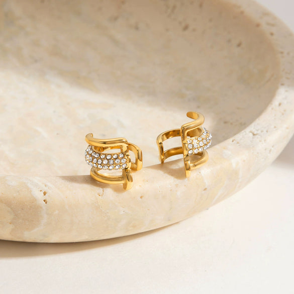 Wholesale Women's Electroplated Geometric Stainless Steel Ear Clips And Earrings Ins Style