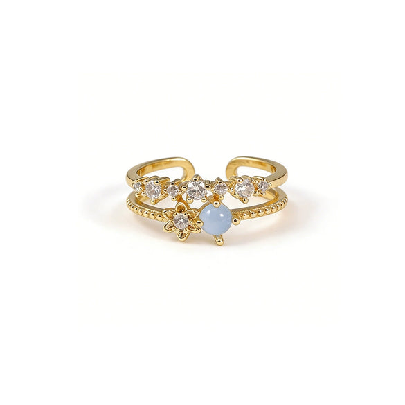 Wholesale Women's Electroplated Gold Inlaid With Zircon Cat's Eye Stone Copper Ring With Heart Geometric Animal Zodiac Patterns And Plants And Flowers Style