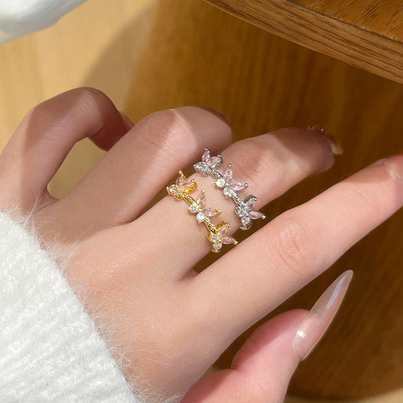 Wholesale Women's Electroplated Gold Inlaid Zircon Butterfly Copper Ring