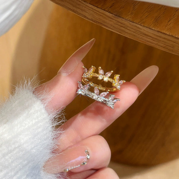 Wholesale Women's Electroplated Gold Inlaid Zircon Butterfly Copper Ring