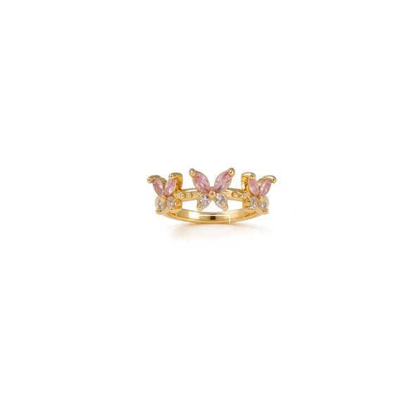 Wholesale Women's Electroplated Gold Inlaid Zircon Butterfly Copper Ring