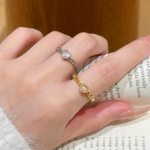 Wholesale Women's Electroplated Gold Inlaid Zircon Copper Heartshaped Ring