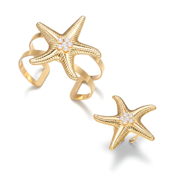 Wholesale Women's Electroplated Iron Starfish And Conch Geometric Bracelet Modern Minimalist Animal Style Jewelry