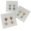 Wholesale Women's Electroplated 18K Gold Geometric Copper Pearl Cross Double T Eardrop Earrings With Natural Freshwater Beads
