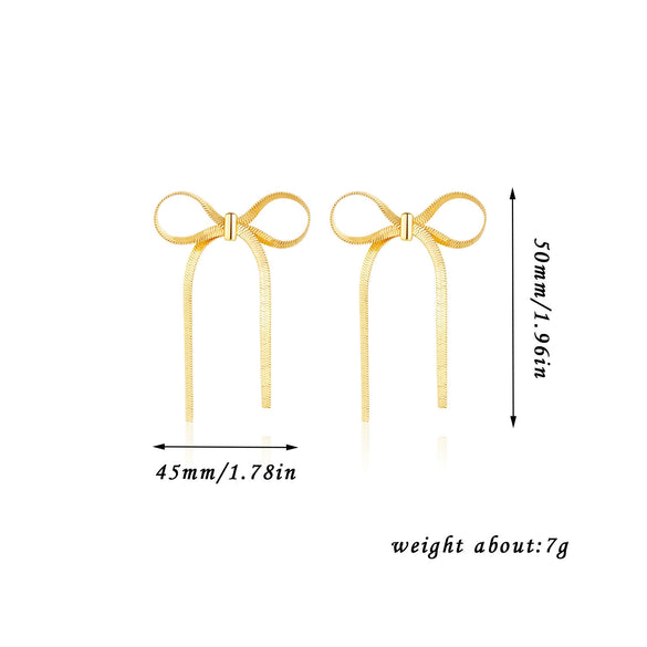 Wholesale Women's Electroplated Real Gold Bow Earrings Made Of Titanium Steel And Stainless Steel