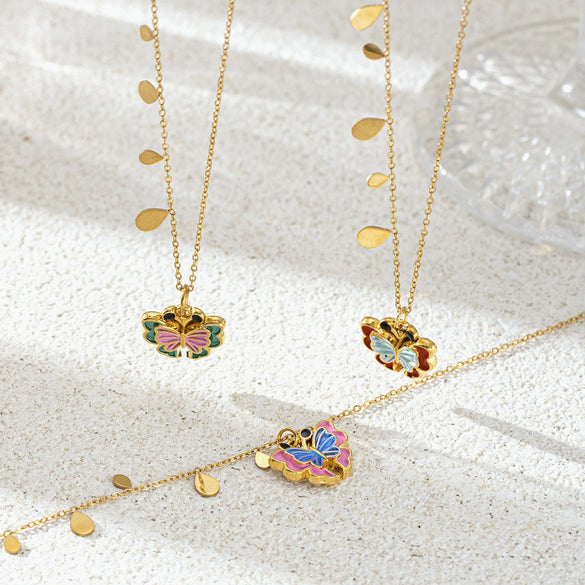 Wholesale Women's Electroplated Stainless Steel And Titanium Steel Butterfly Pendant Sweater Necklace In Light Luxury Niche Style