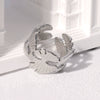 Wholesale Women's Electroplated Stainless Steel Leaf Pattern Open Ring With Ins Style