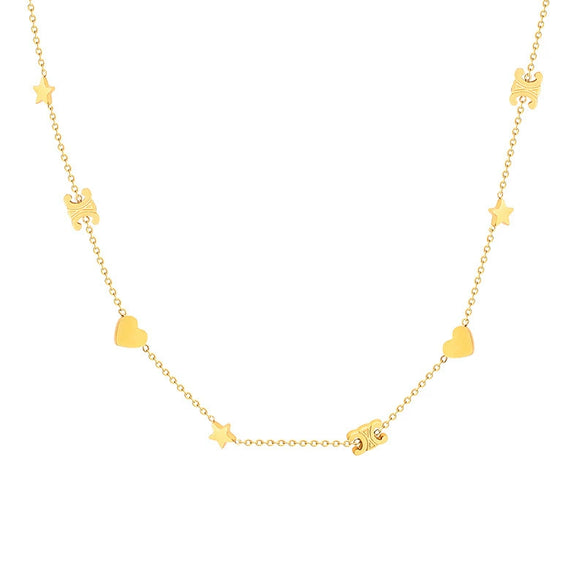Wholesale Women's Electroplated Stainless Steel Star And Heart Shape Necklace With O Word Chain