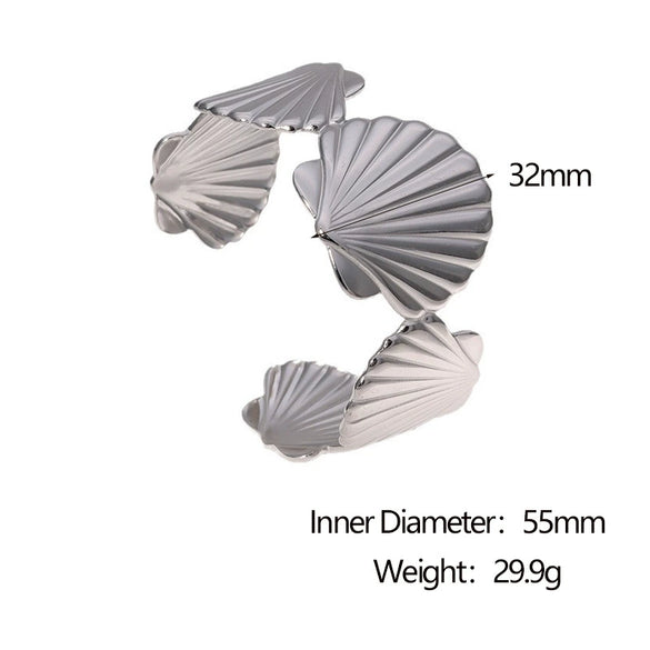 Wholesale Women's Electroplated Stainless Steel Wide Scallop Open Bracelet Light Luxury Hand Jewelry