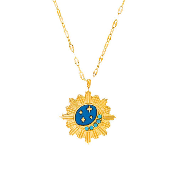 Wholesale Women's Electroplated Star Pattern Stainless Steel And Titanium Steel Drop Oil Necklace With Water Wave Chain
