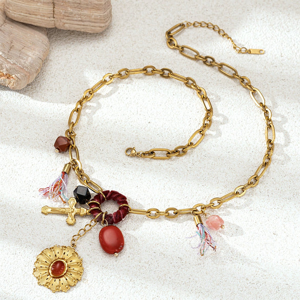 Wholesale Women's Electroplated Titanium Steel Flower Necklace