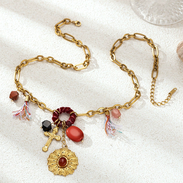 Wholesale Women's Electroplated Titanium Steel Flower Necklace