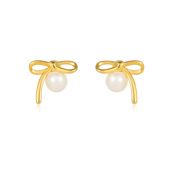 Wholesale Women's Elegant Bow Pearl Titanium Steel Electroplated Earrings Fashion Simple No Fading