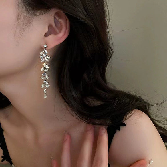 Wholesale Women's Elegant Copper Flower Long Earrings With Tassel Leaf