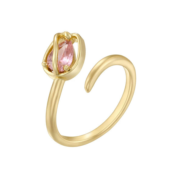 Wholesale Women's Elegant Copper Inlaid Colored Diamond Flower Ring With Zirconia Processing