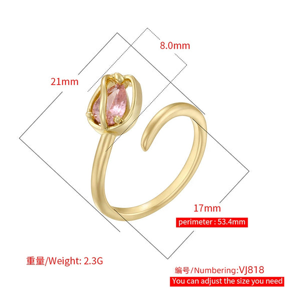 Wholesale Women's Elegant Copper Inlaid Colored Diamond Flower Ring With Zirconia Processing