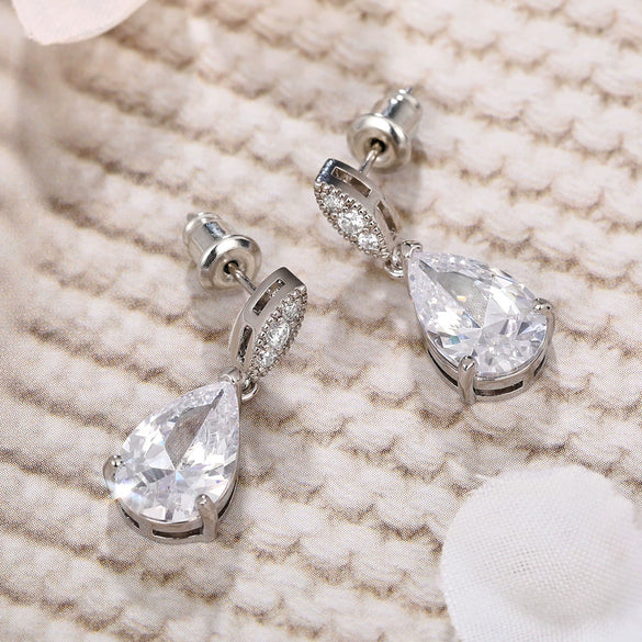 Wholesale Women's Elegant Copper Inlaid Water Drop Zircon Earrings