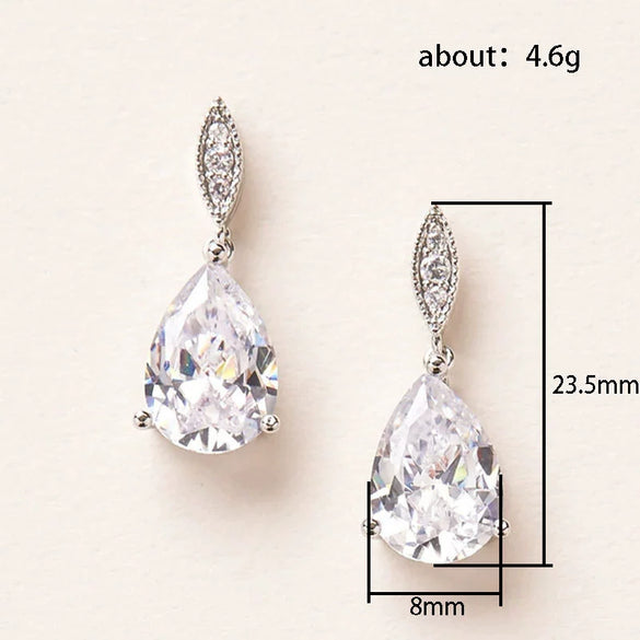 Wholesale Women's Elegant Copper Inlaid Water Drop Zircon Earrings
