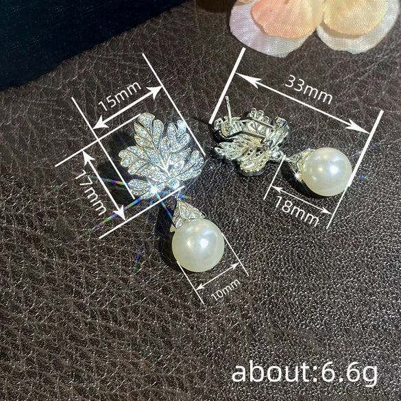 Wholesale Women's Elegant Copper Leaf Geometric Zirconiaencrusted Earrings