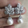 Wholesale Women's Elegant Copper Leaf Geometric Zirconiaencrusted Earrings