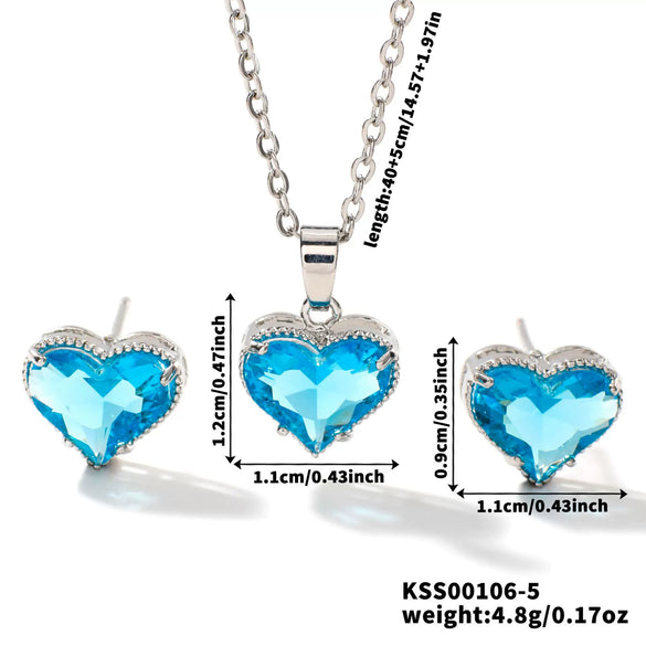 Wholesale Women's Elegant Copper Love Pattern Heartshaped Pendant Earrings And Necklace Threepiece Set With O Chain And Electroplating