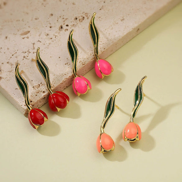 Wholesale Women's Elegant Copper Oildrip Flower Earrings